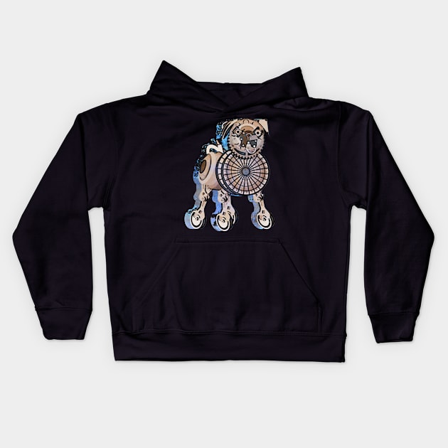 Steampunk Pug Dog Kids Hoodie by evisionarts